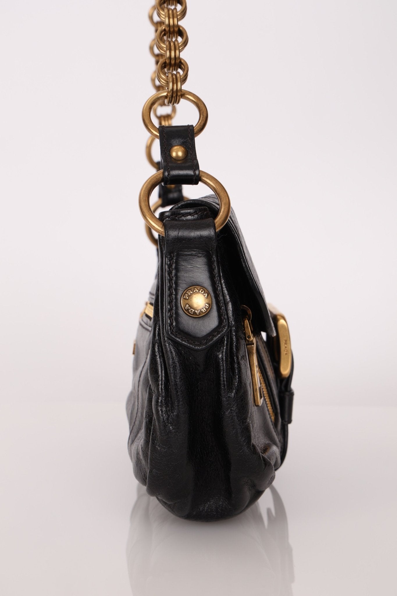 Prada Leather Buckle Flap Shoulder Bag - FashioNica
