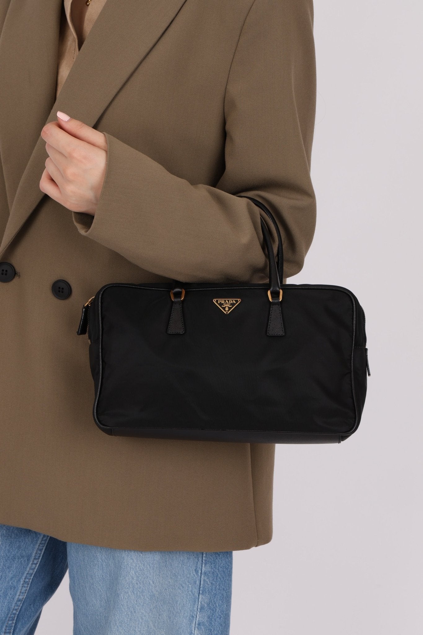 Prada Leather Trimmed Tessuto Boston Bag - FashioNica