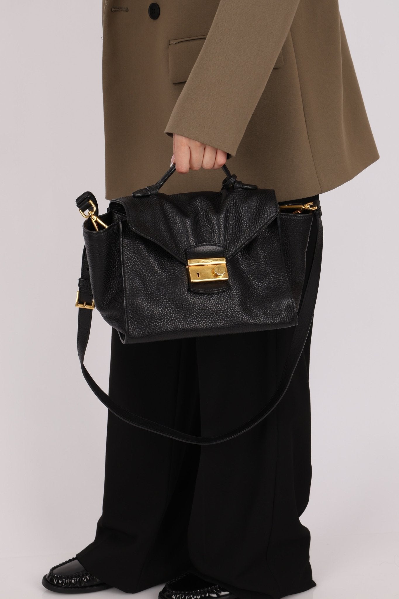 Prada Leather Vitello Daino Leather Flap Bag - FashioNica