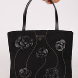 Prada Nylon and Leather Floral Applique Mini Tote - FashioNica