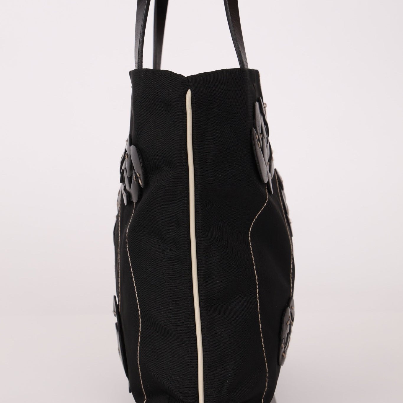Prada Nylon and Leather Floral Applique Mini Tote - FashioNica