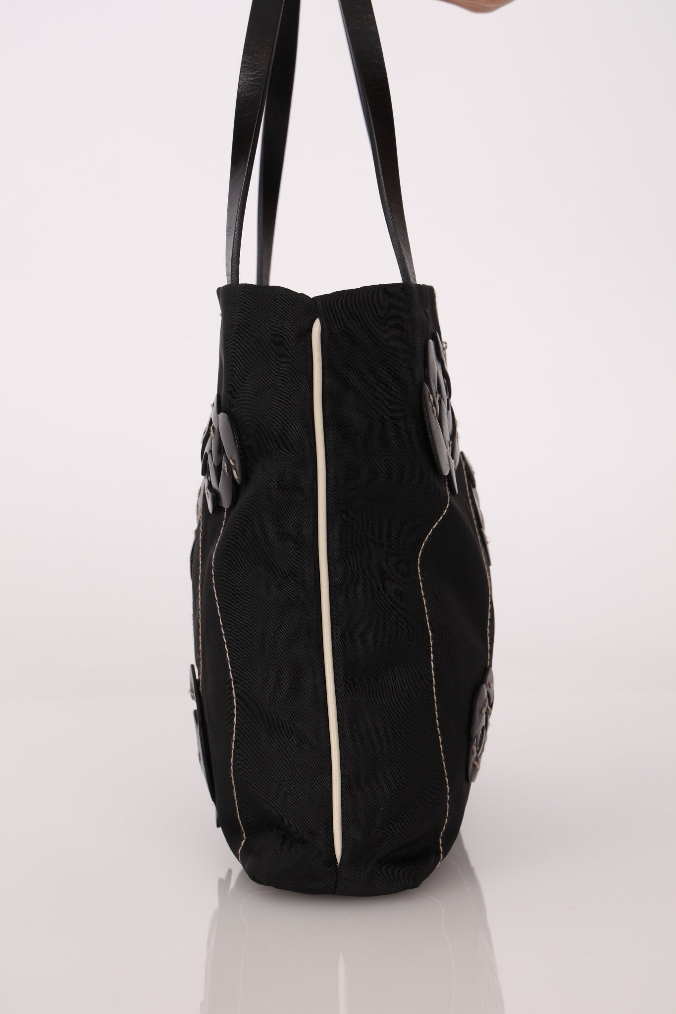 Prada Nylon and Leather Floral Applique Mini Tote - FashioNica