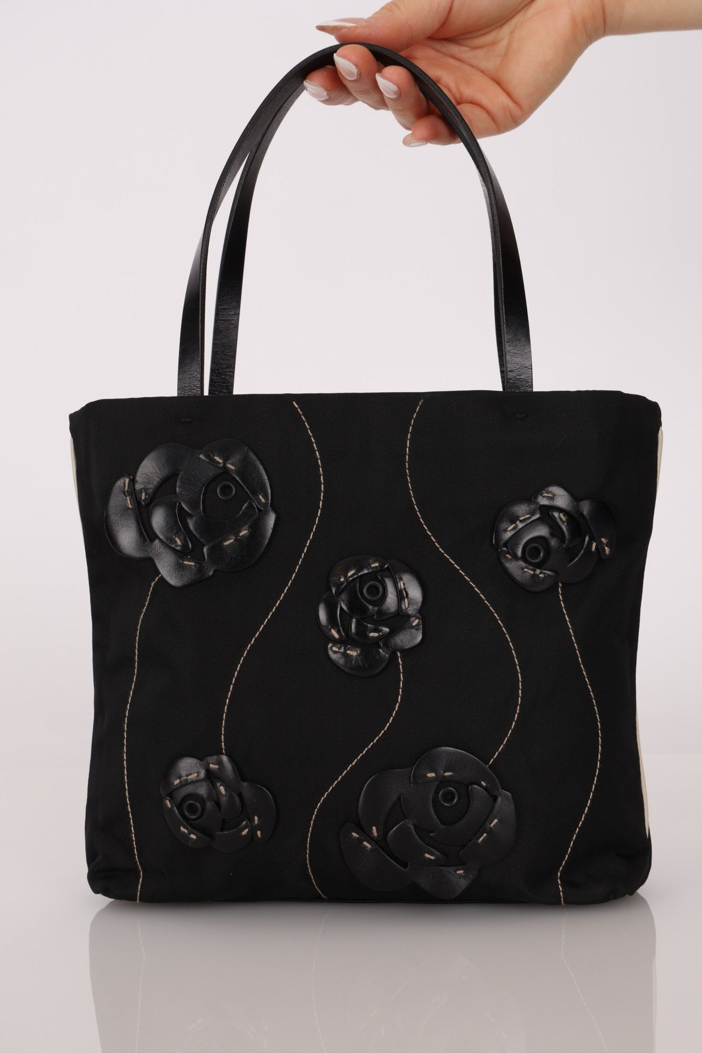 Prada Nylon and Leather Floral Applique Mini Tote - FashioNica