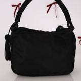 Prada Nylon Beaded Logo Tassel Hobo - FashioNica