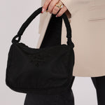 Prada Nylon Beaded Logo Tassel Hobo - FashioNica