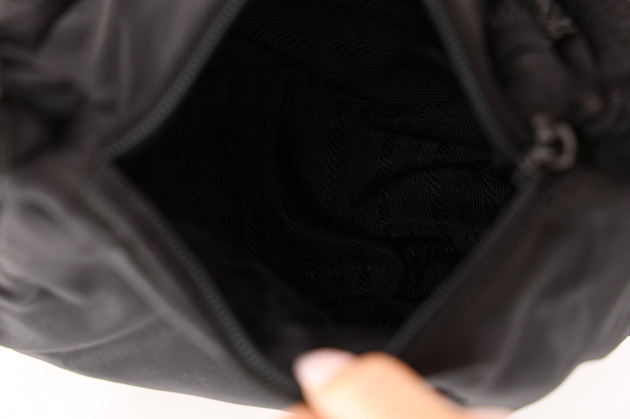 Prada Nylon Beaded Logo Tassel Hobo - FashioNica