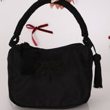 Prada Nylon Beaded Logo Tassel Hobo - FashioNica