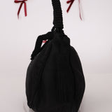 Prada Nylon Beaded Logo Tassel Hobo - FashioNica