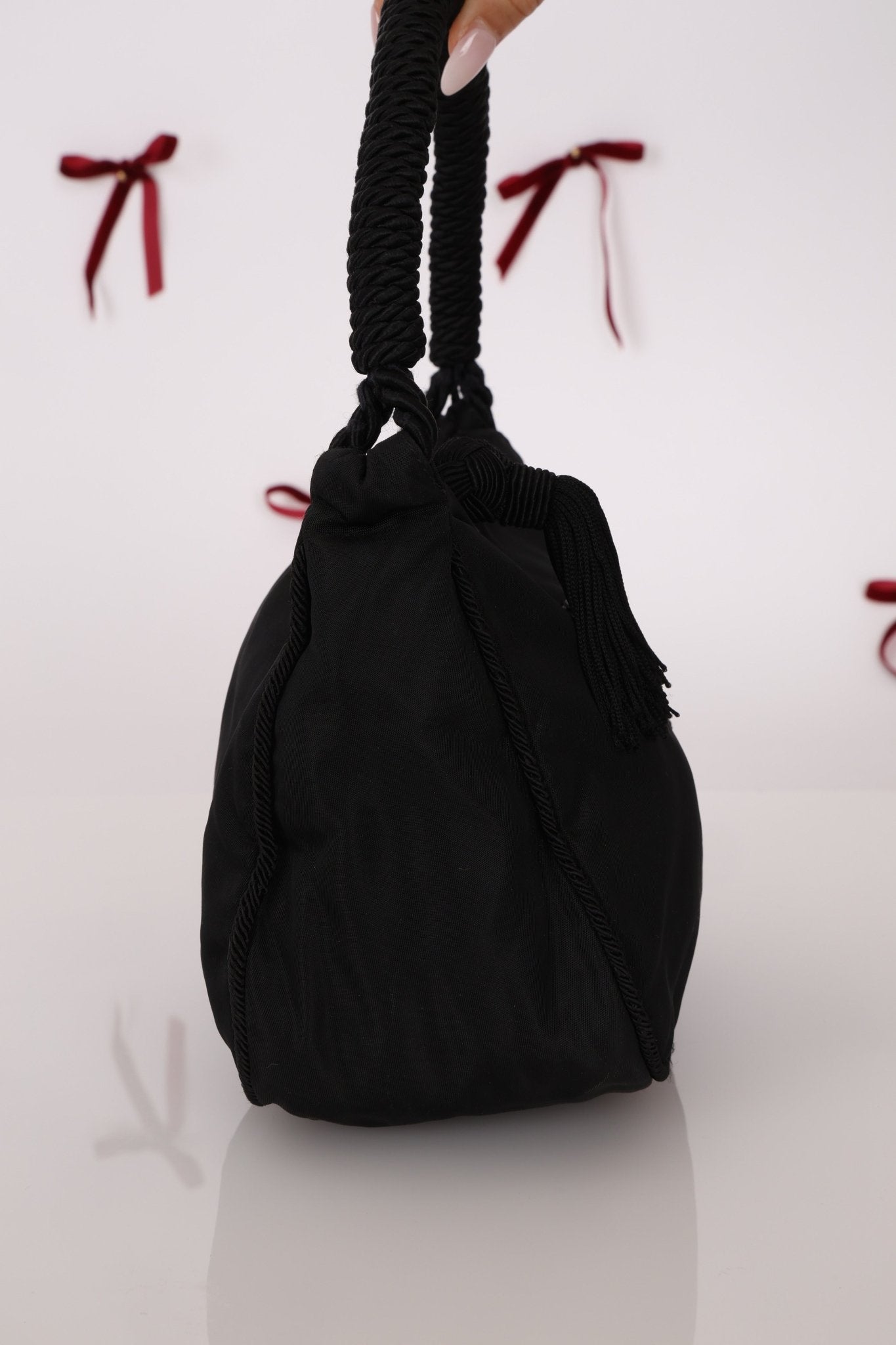 Prada Nylon Beaded Logo Tassel Hobo - FashioNica