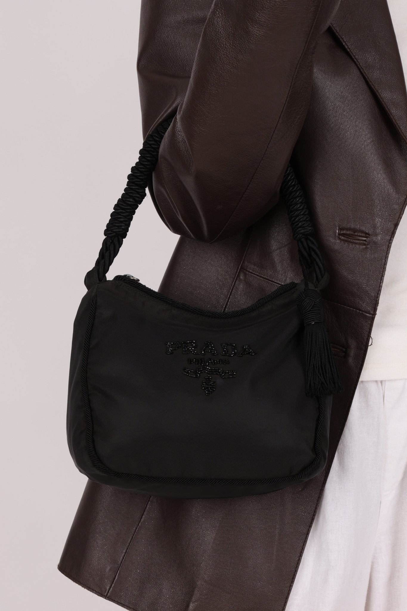 Prada Nylon Beaded Rope Handle Mini Hobo - FashioNica