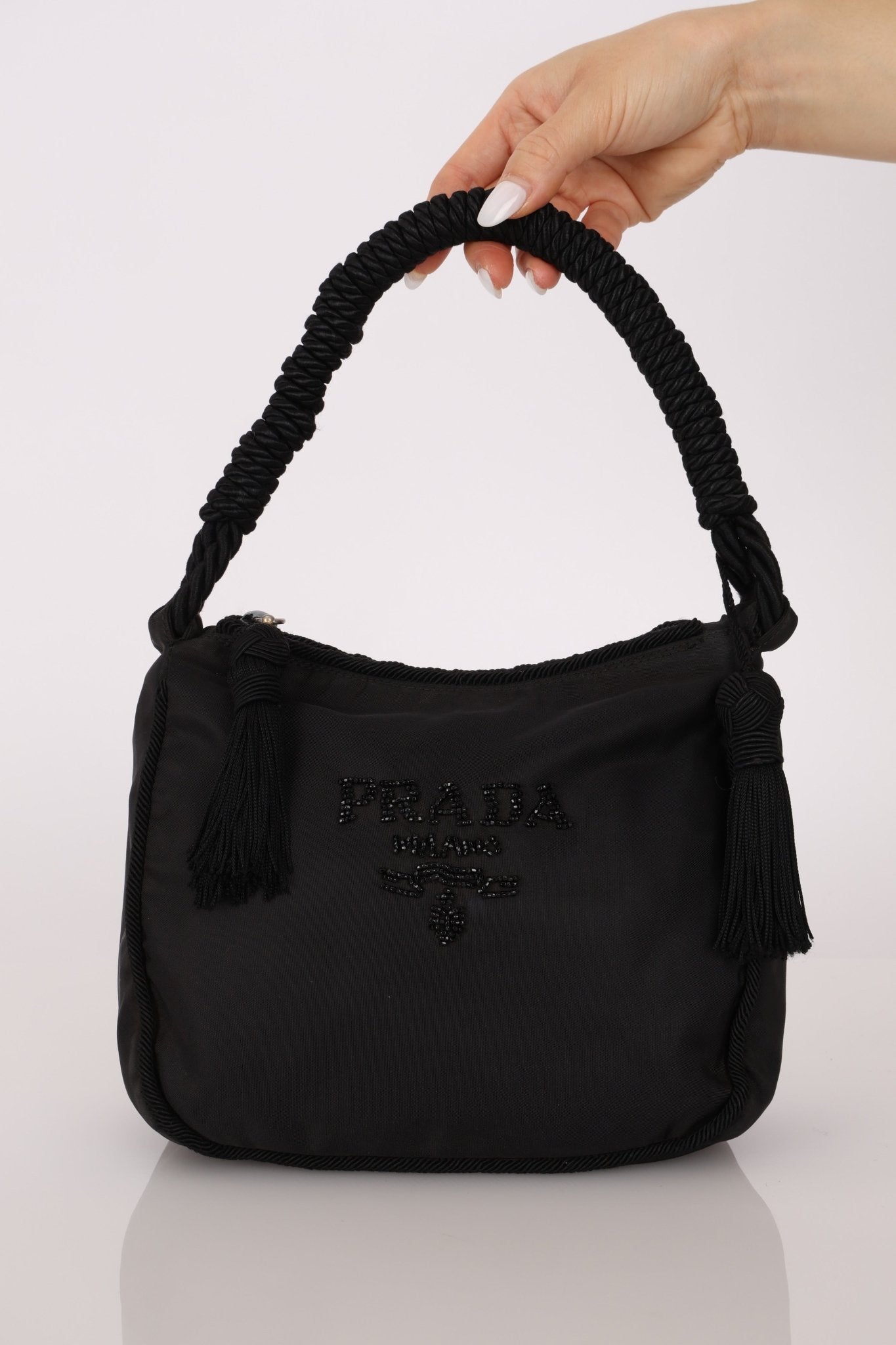 Prada Nylon Beaded Rope Handle Mini Hobo - FashioNica