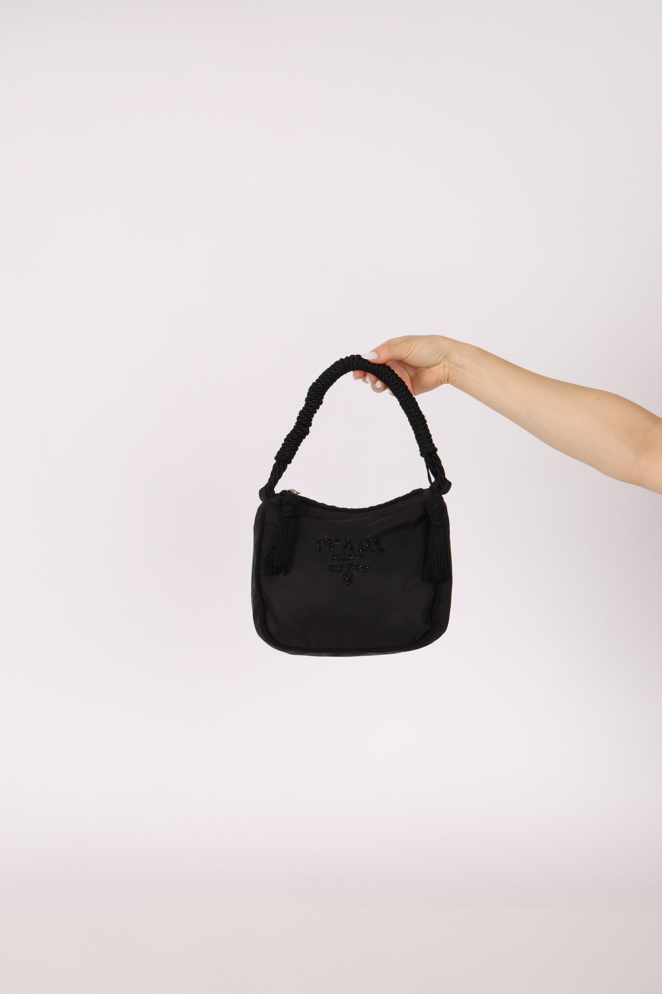 Prada Nylon Beaded Rope Handle Mini Hobo - FashioNica