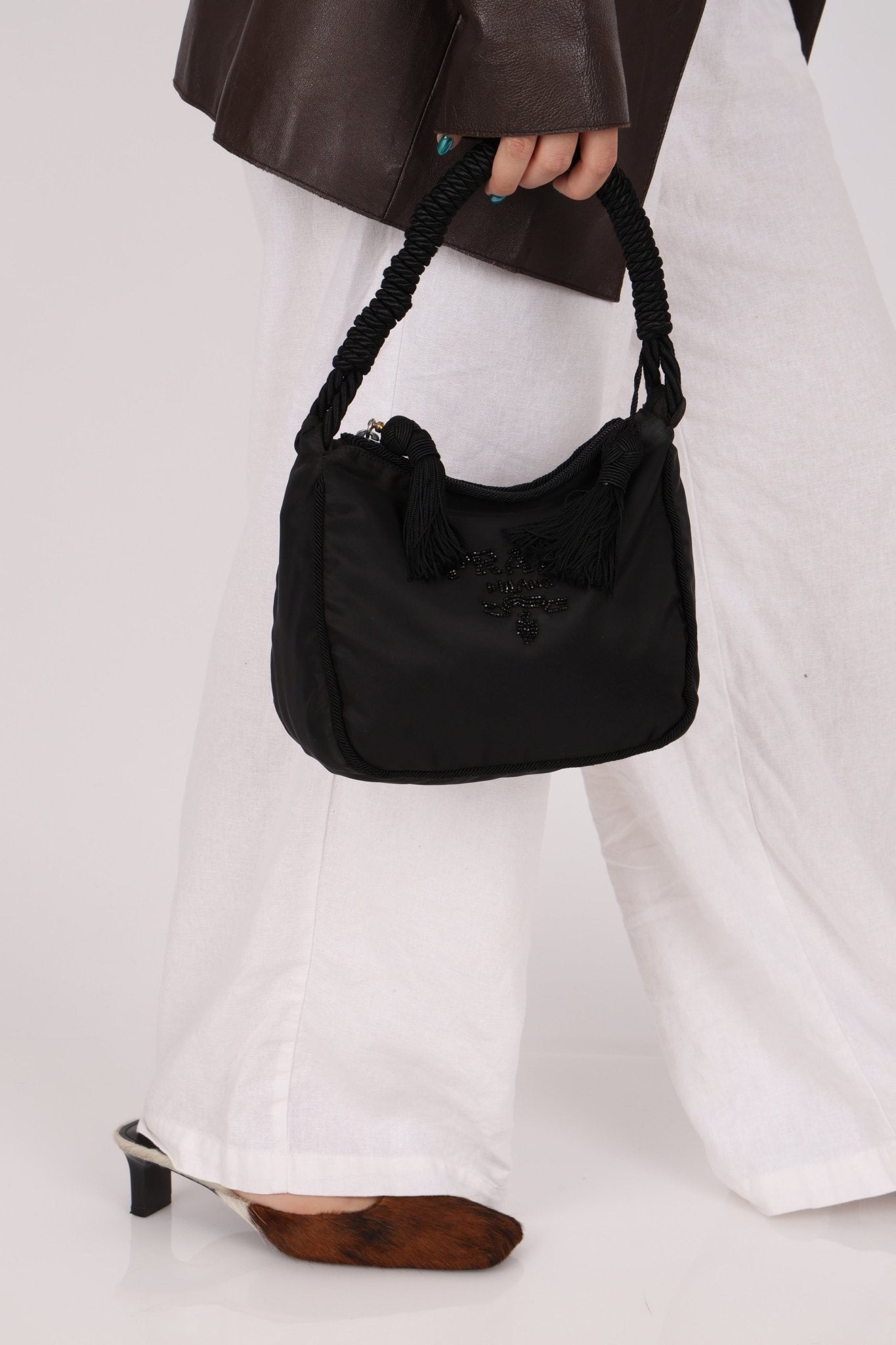 Prada Nylon Beaded Rope Handle Mini Hobo - FashioNica