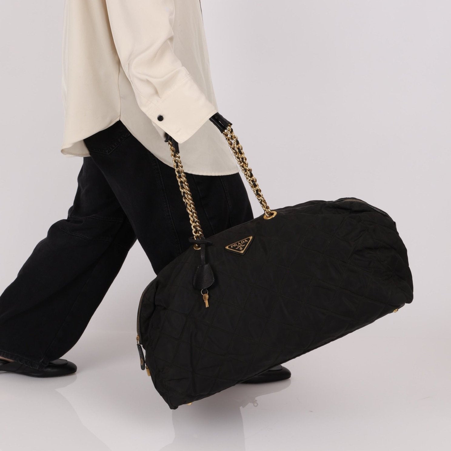 Prada Nylon Chain Weekender Bag - FashioNica