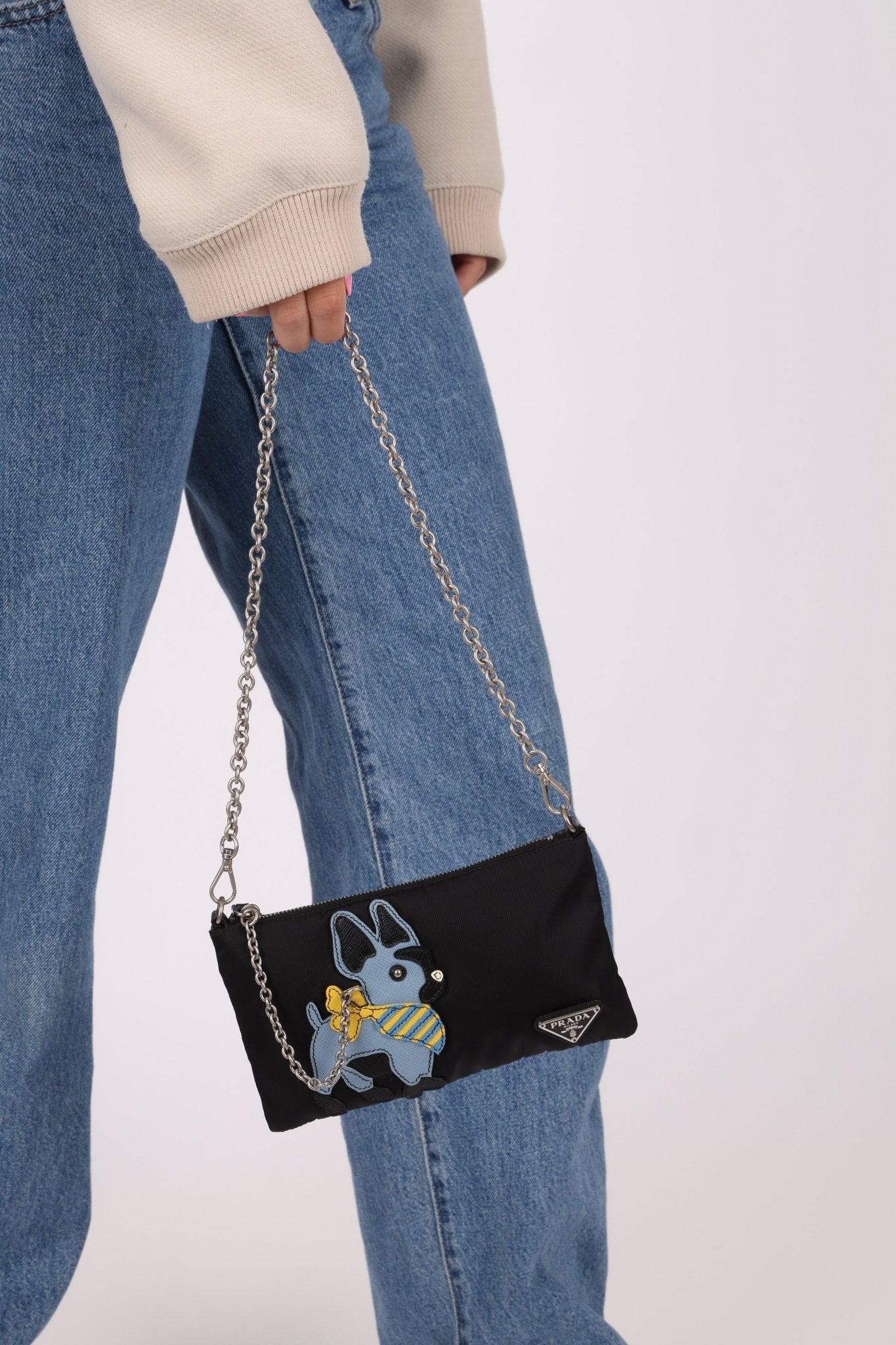 Prada Nylon French Bulldog Chain Pochette - FashioNica