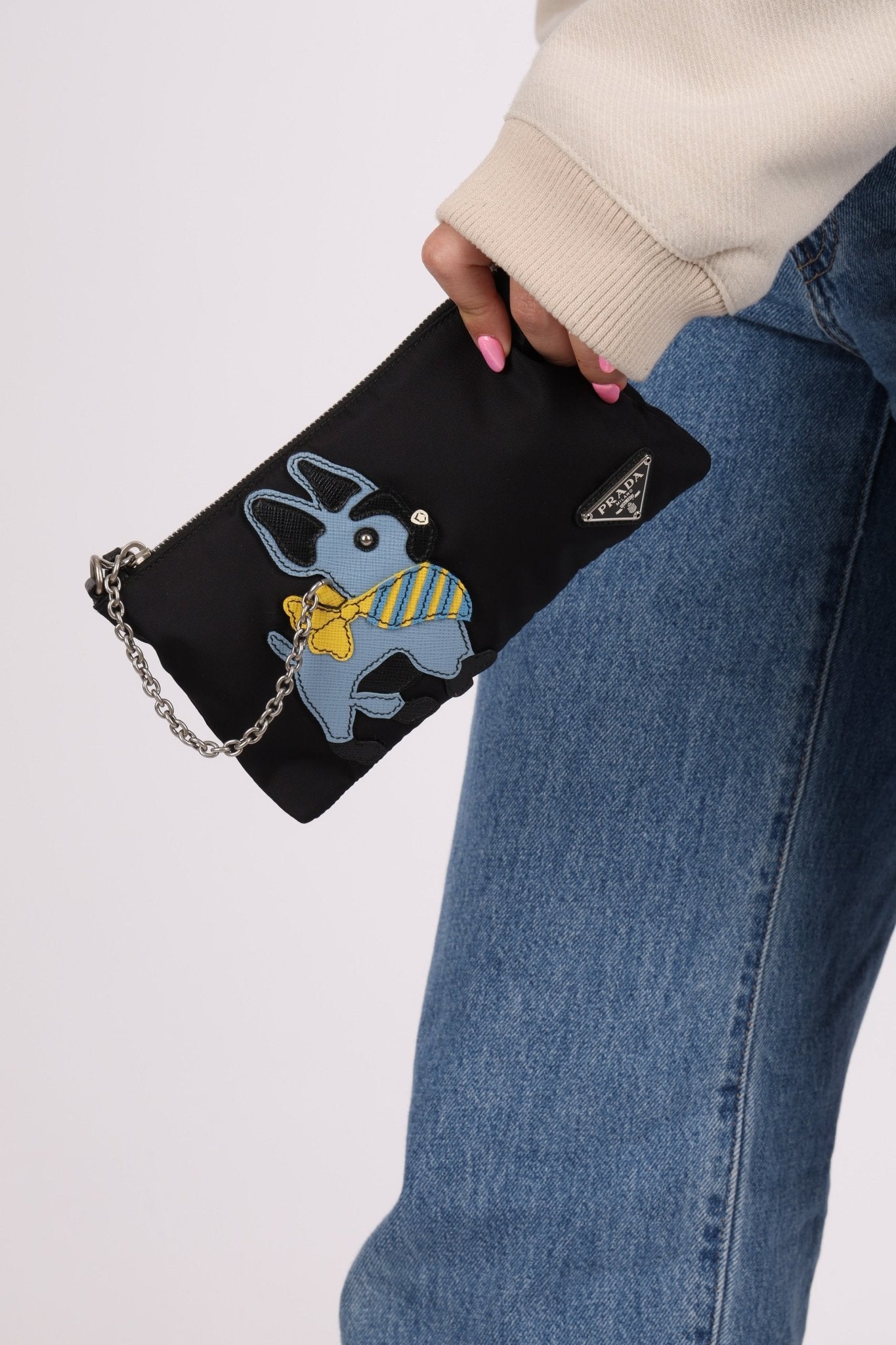 Prada Nylon French Bulldog Chain Pochette - FashioNica