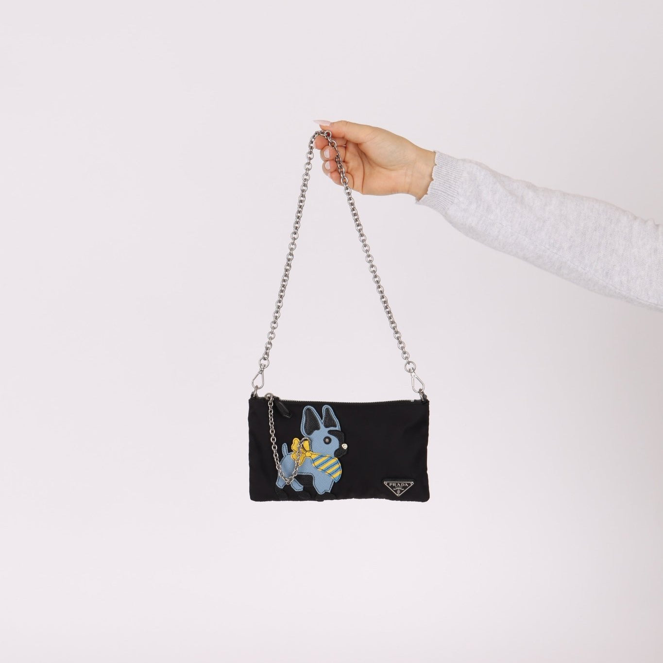 Prada Nylon French Bulldog Chain Pochette - FashioNica