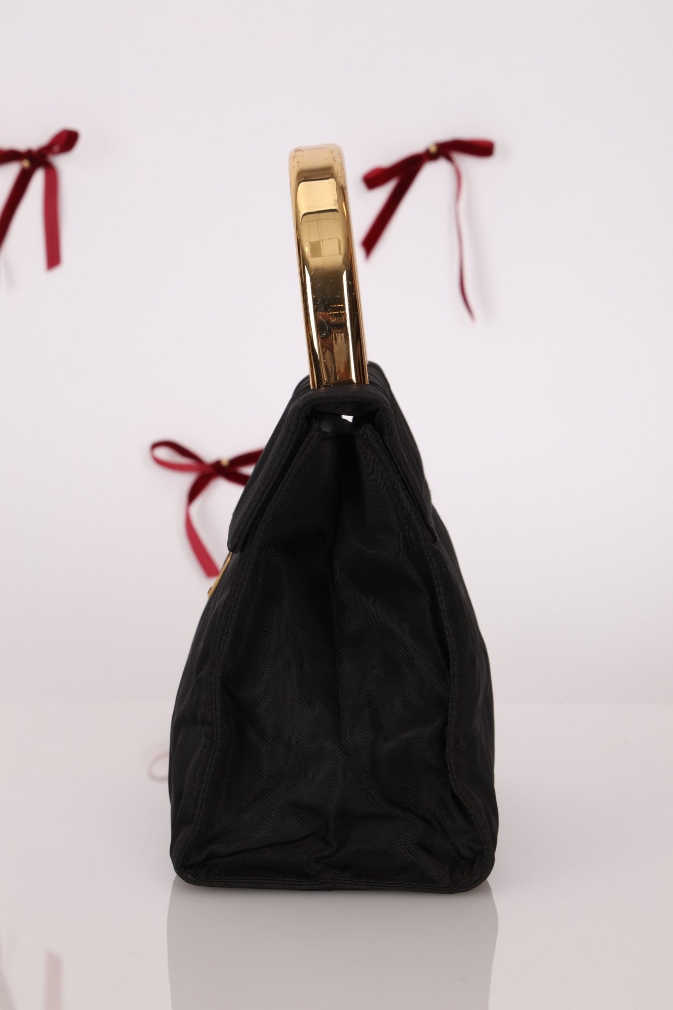 Prada Nylon Gold Mini Kelly Top Handle - FashioNica