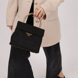 Prada Nylon Gold Mini Kelly Top Handle - FashioNica