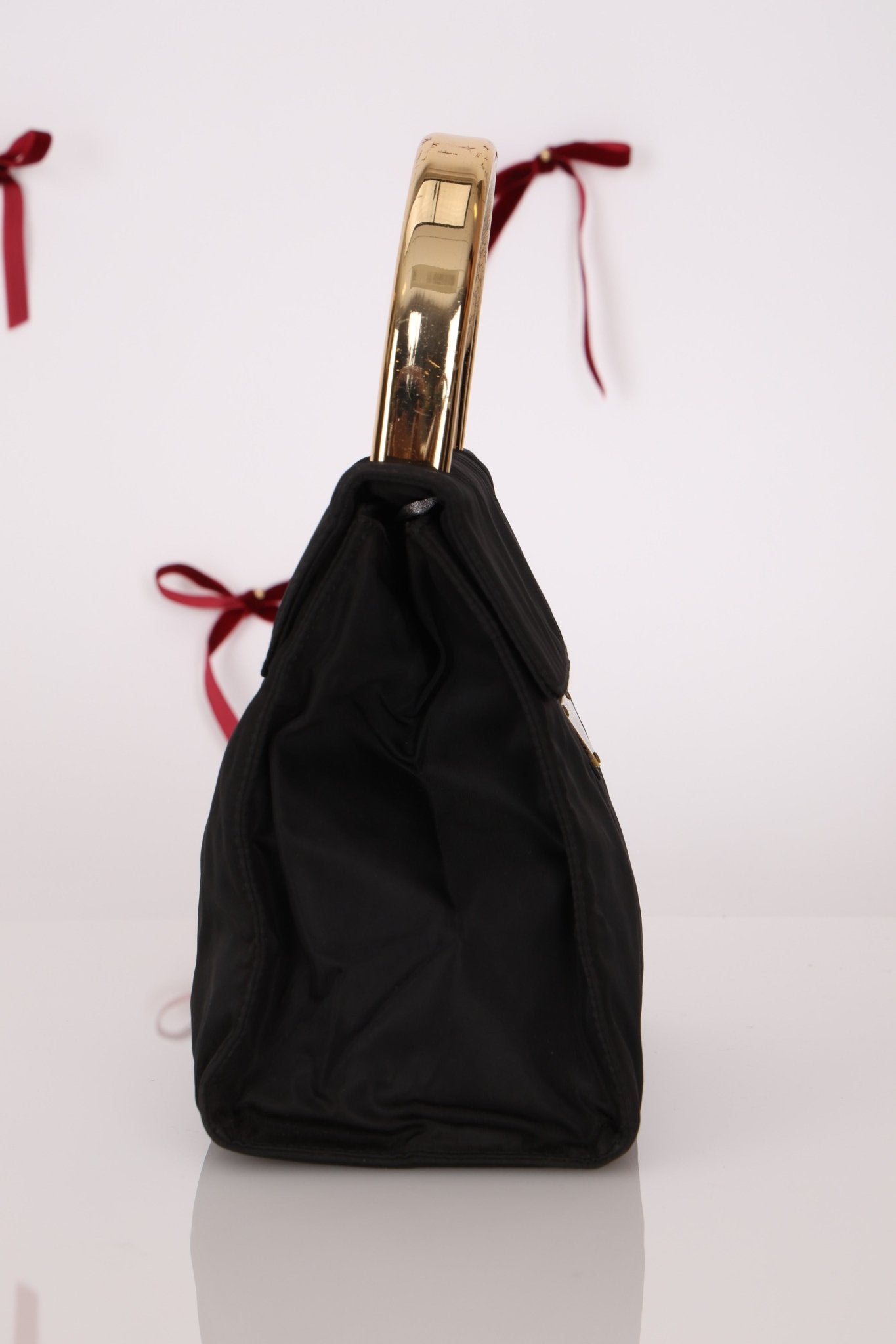 Prada Nylon Gold Mini Kelly Top Handle - FashioNica