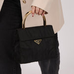 Prada Nylon Gold Mini Kelly Top Handle - FashioNica
