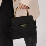 Prada Nylon Gold Mini Kelly Top Handle - FashioNica