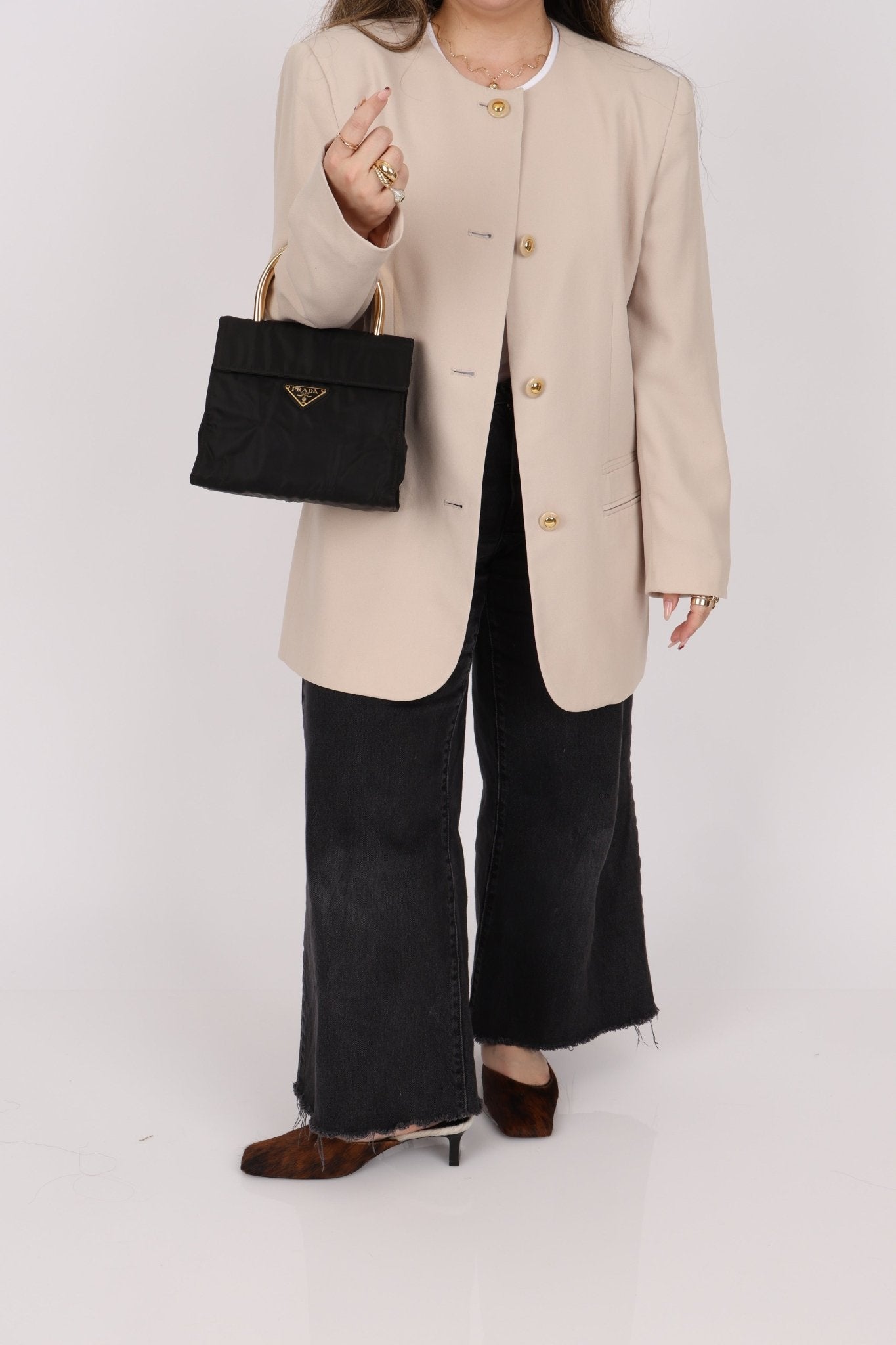 Prada Nylon Gold Mini Kelly Top Handle - FashioNica