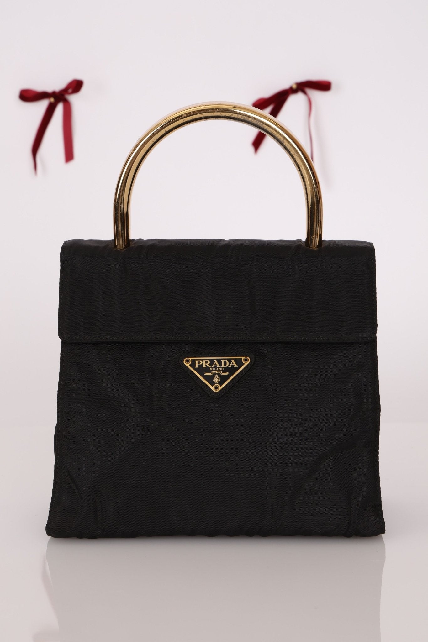 Prada Nylon Gold Mini Kelly Top Handle - FashioNica