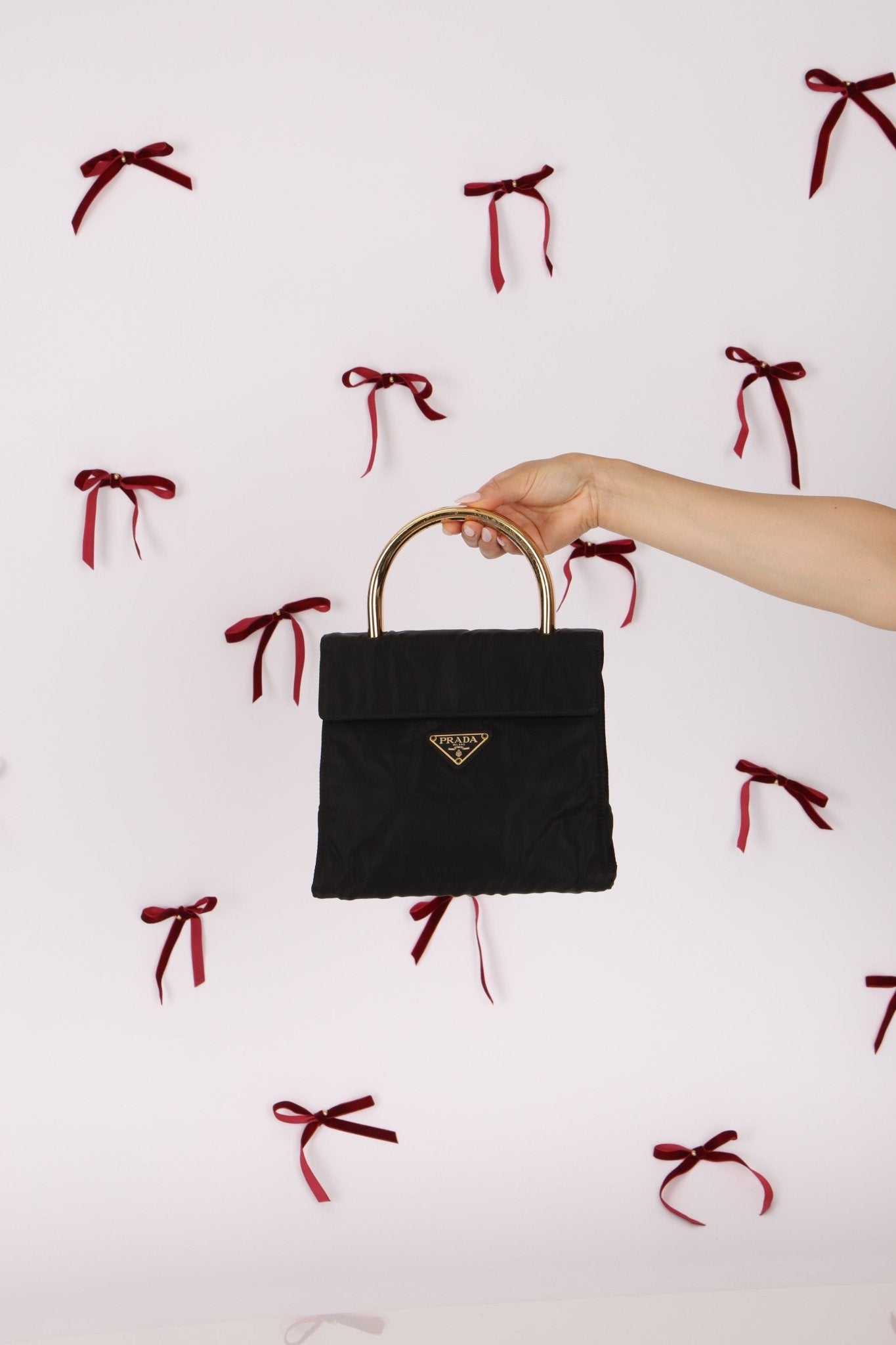 Prada Nylon Gold Mini Kelly Top Handle - FashioNica