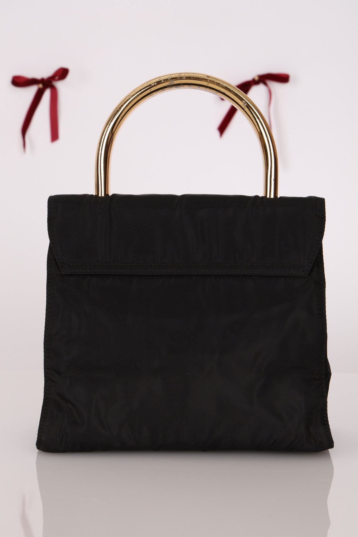 Prada Nylon Gold Mini Kelly Top Handle - FashioNica