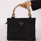 Prada Nylon Gold Top Handle Mini Tote - FashioNica