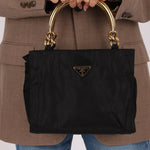 Prada Nylon Gold Top Handle Mini Tote - FashioNica