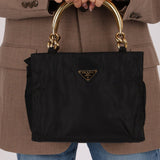 Prada Nylon Gold Top Handle Mini Tote - FashioNica