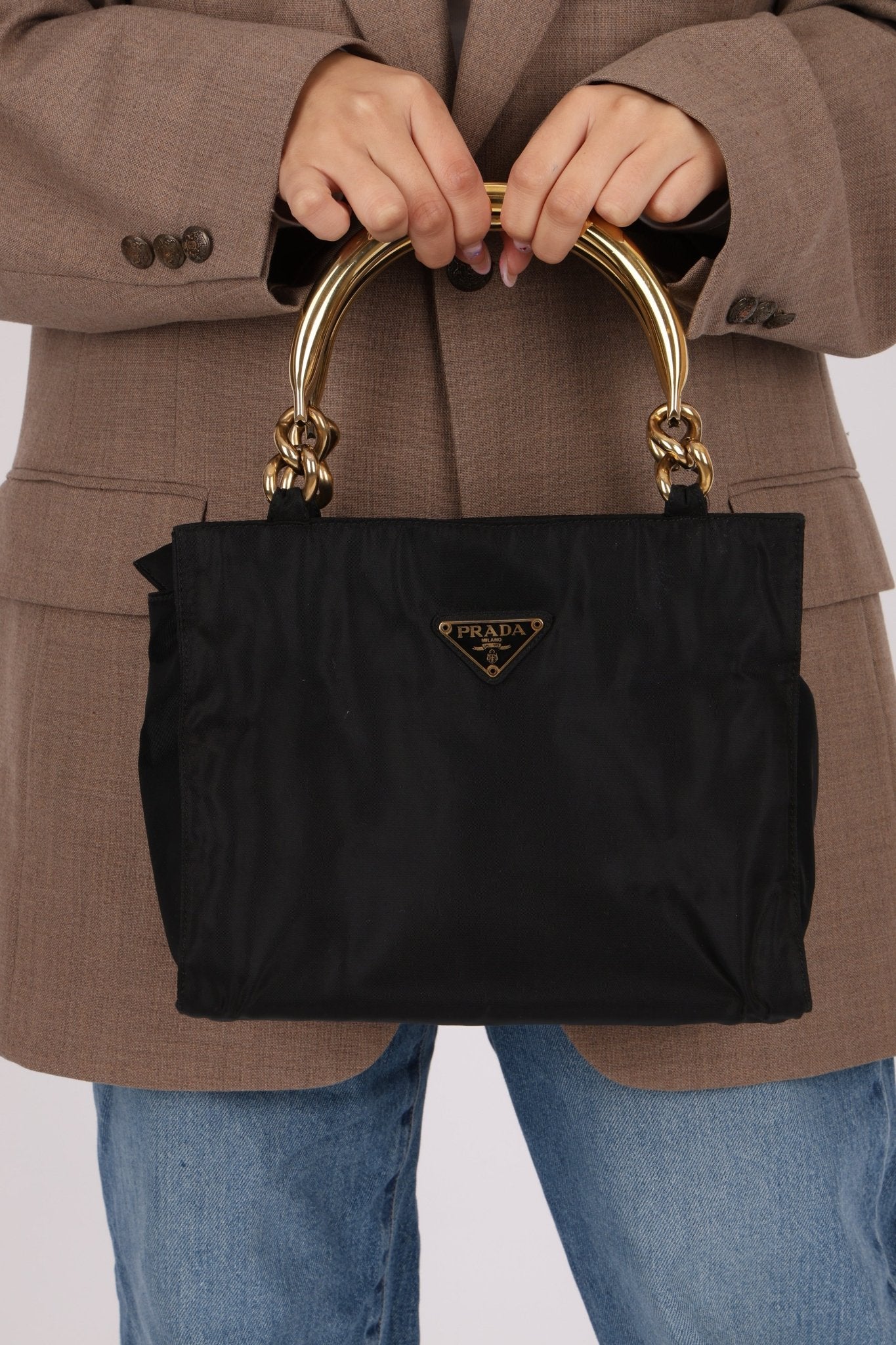 Prada Nylon Gold Top Handle Mini Tote - FashioNica