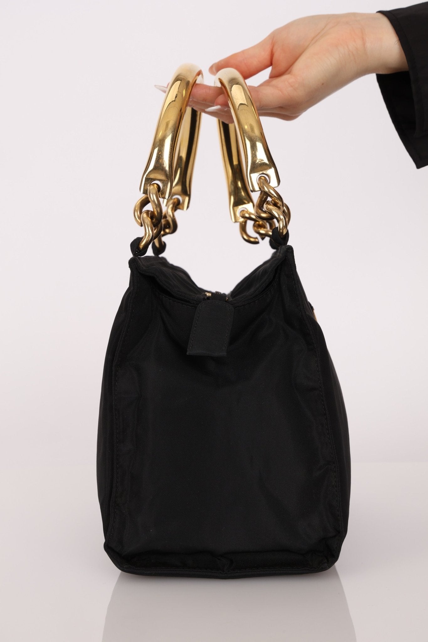 Prada Nylon Gold Top Handle Mini Tote - FashioNica