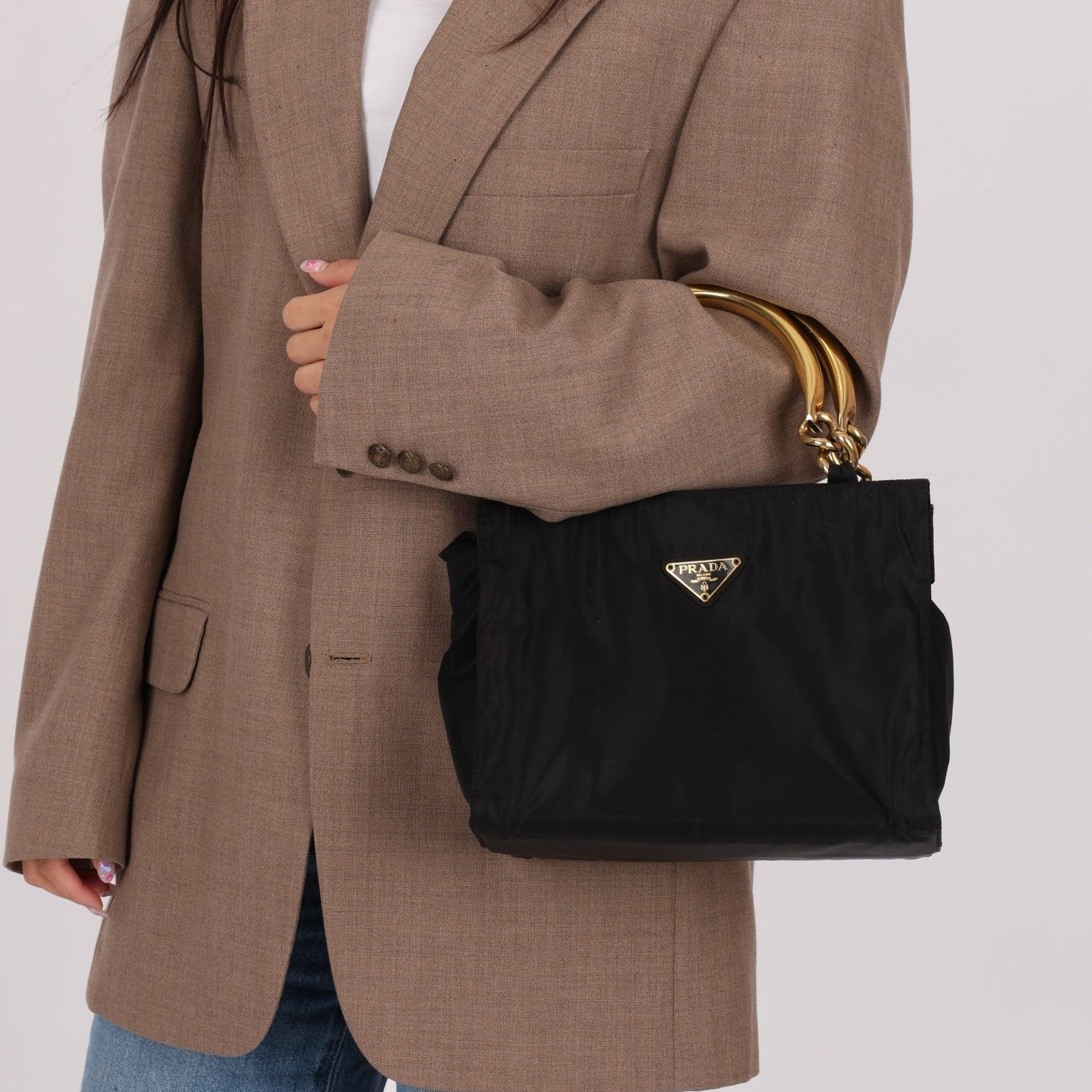 Prada Nylon Gold Top Handle Mini Tote - FashioNica