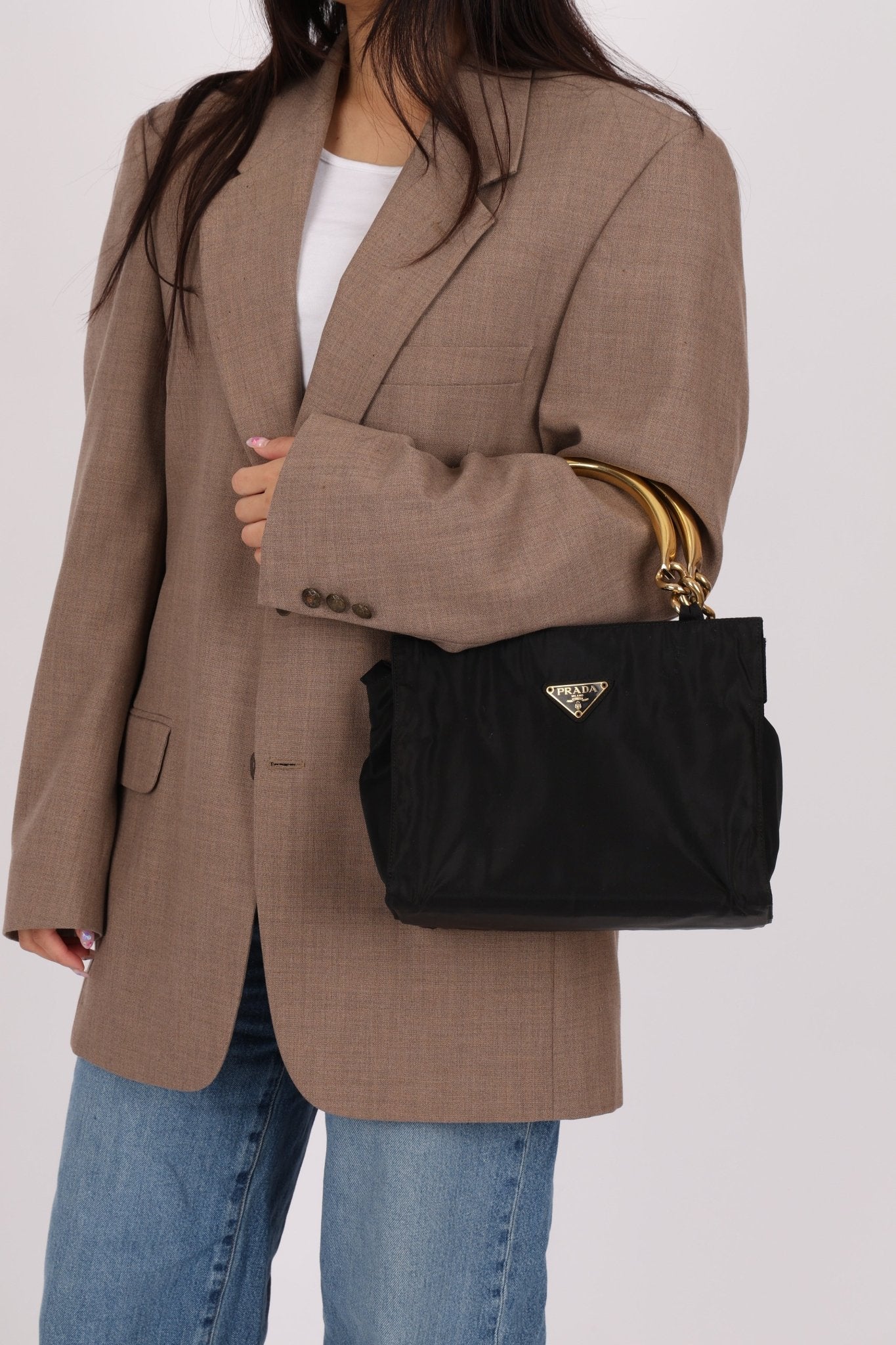 Prada Nylon Gold Top Handle Mini Tote - FashioNica