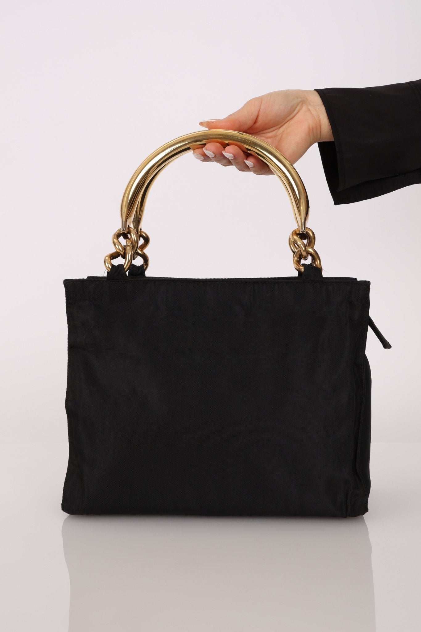 Prada Nylon Gold Top Handle Mini Tote - FashioNica