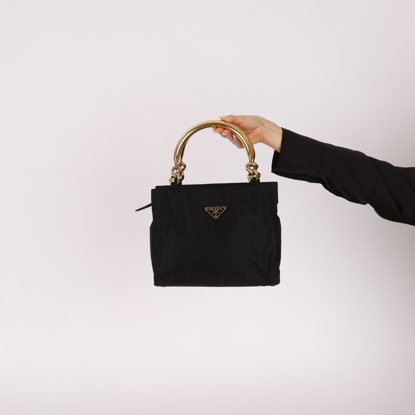 Prada Nylon Gold Top Handle Mini Tote - FashioNica
