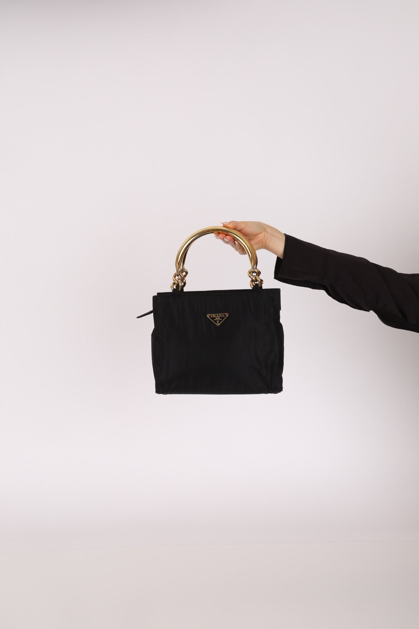 Prada Nylon Gold Top Handle Mini Tote - FashioNica