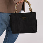 Prada Nylon Gold Top Handle Mini Tote - FashioNica