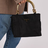 Prada Nylon Gold Top Handle Mini Tote - FashioNica