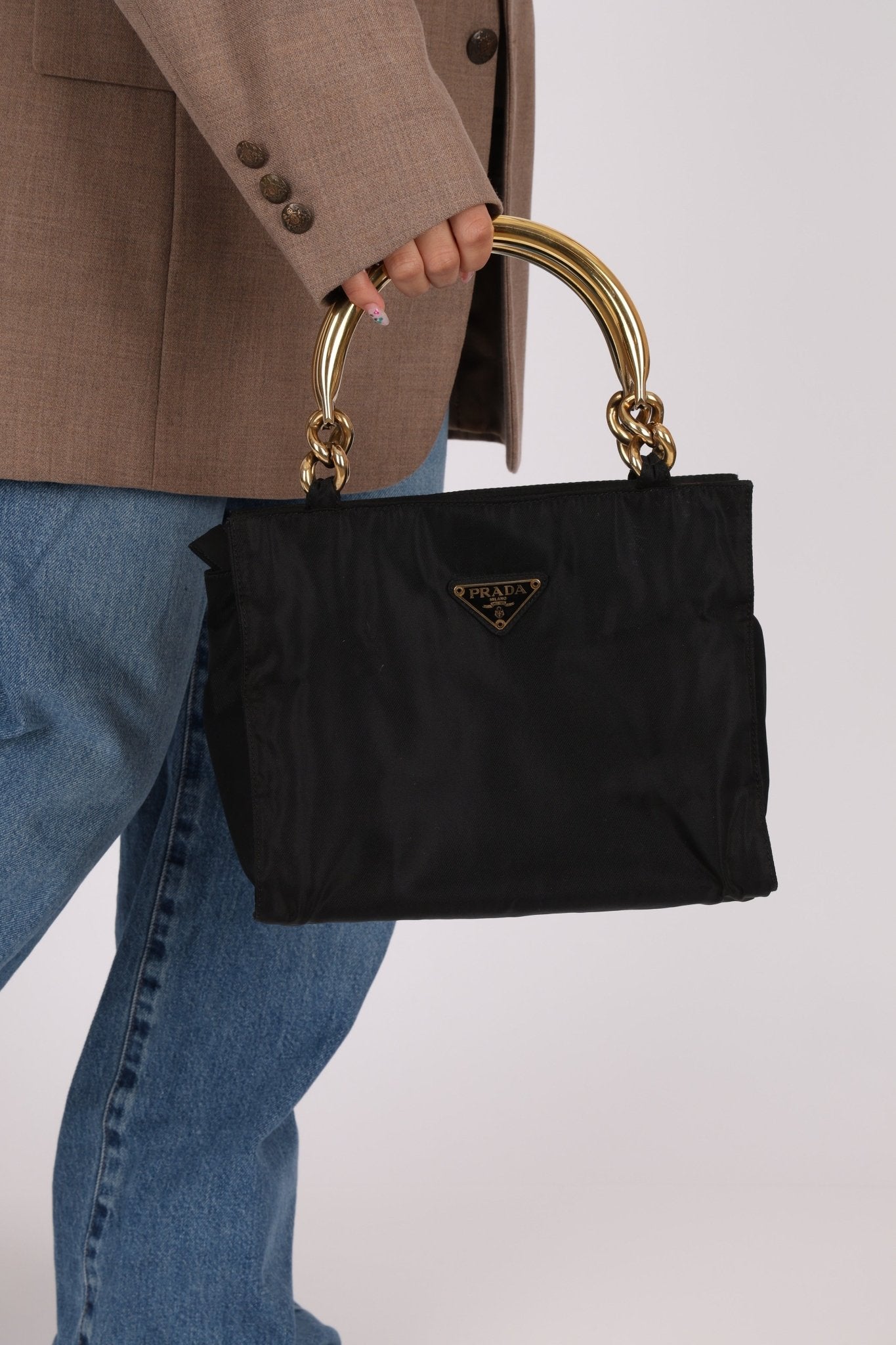 Prada Nylon Gold Top Handle Mini Tote - FashioNica