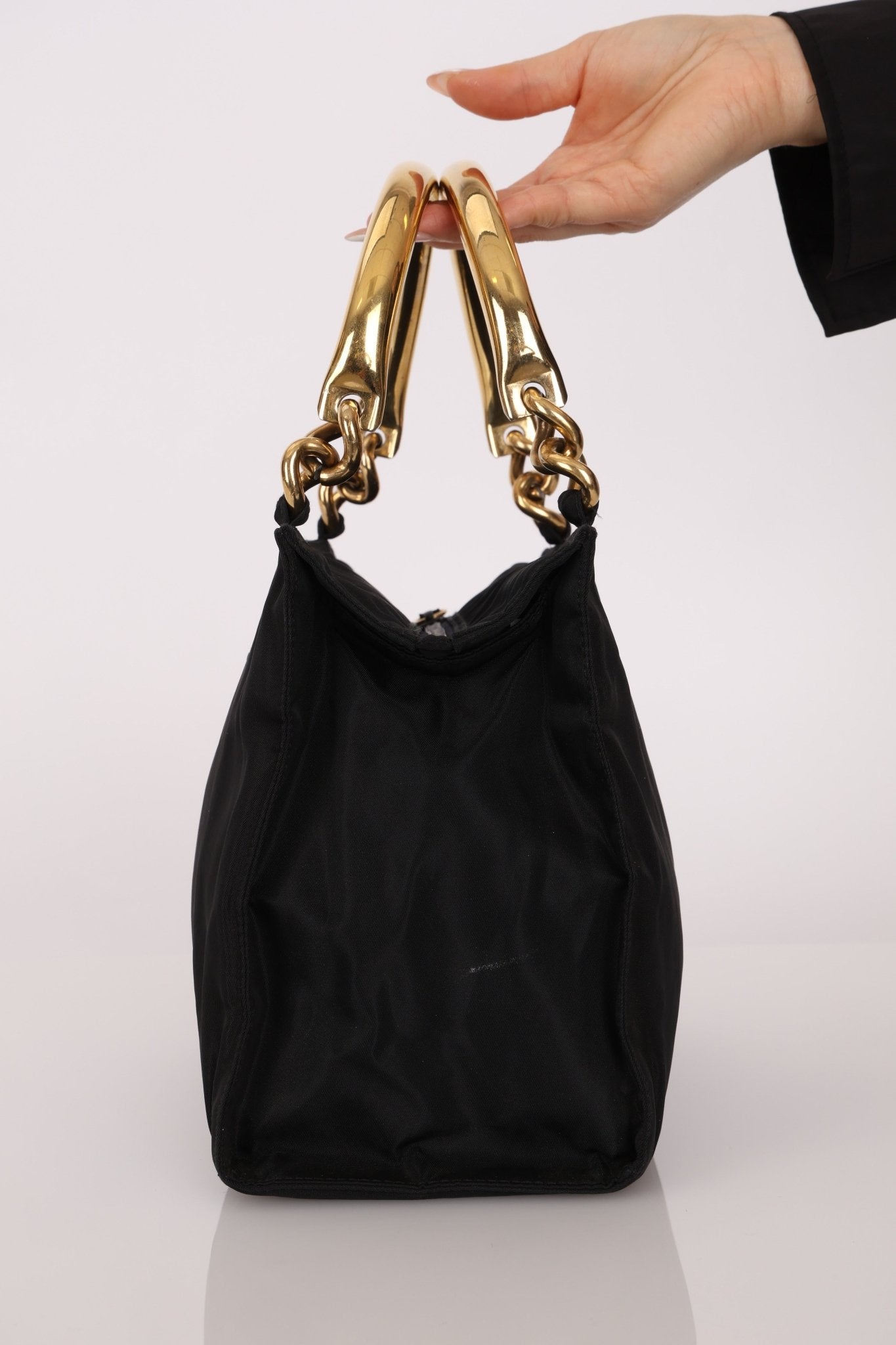 Prada Nylon Gold Top Handle Mini Tote - FashioNica