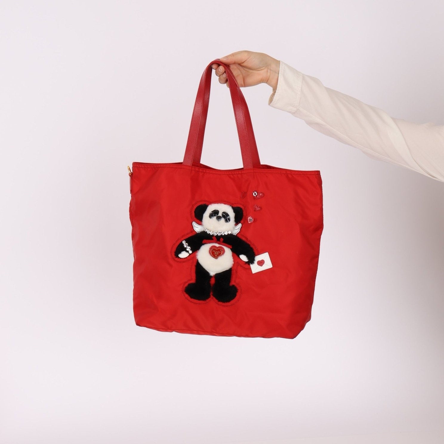 Prada Nylon Valentines Panda Red Tote - FashioNica