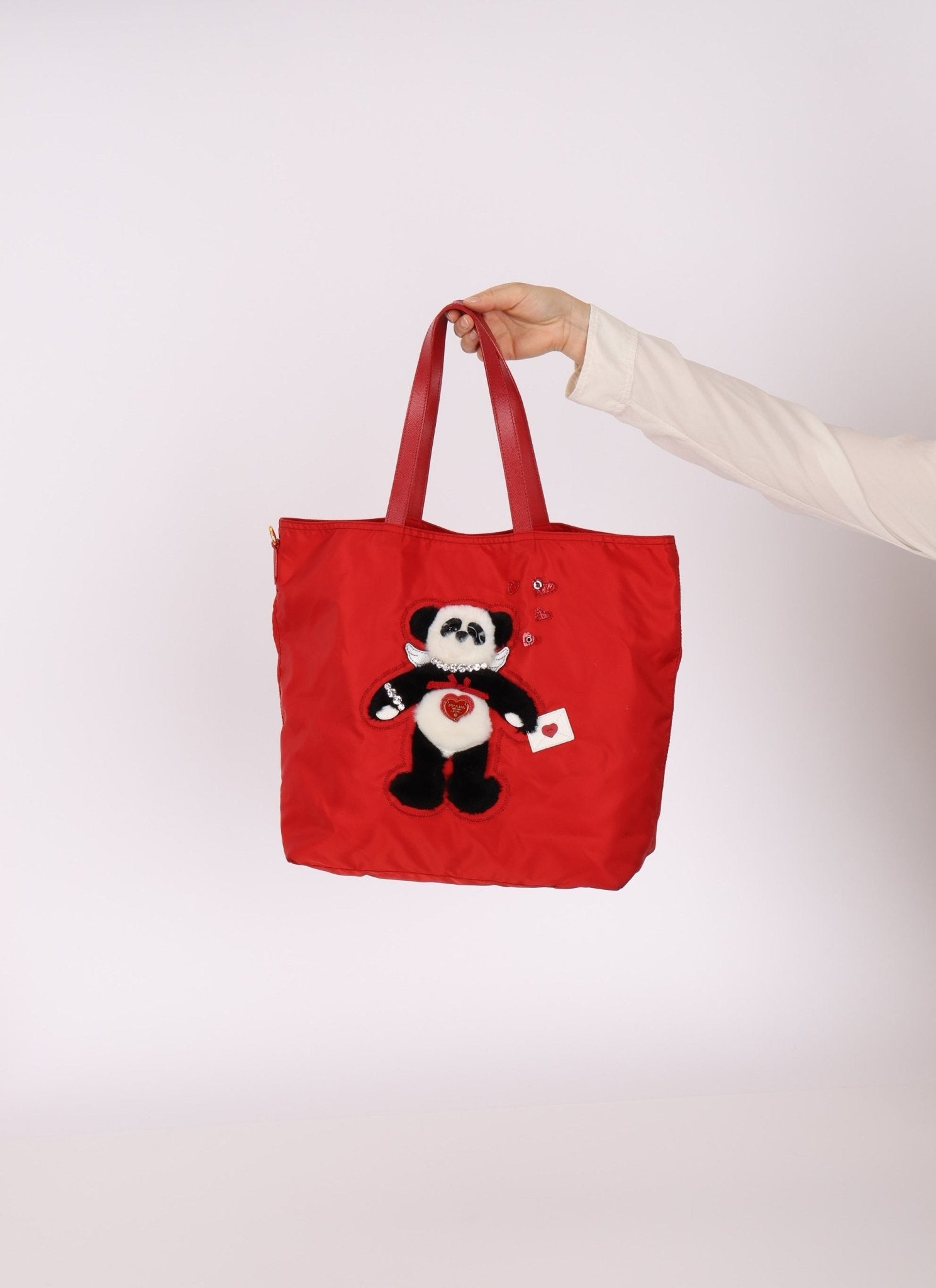 Prada Nylon Valentines Panda Red Tote - FashioNica