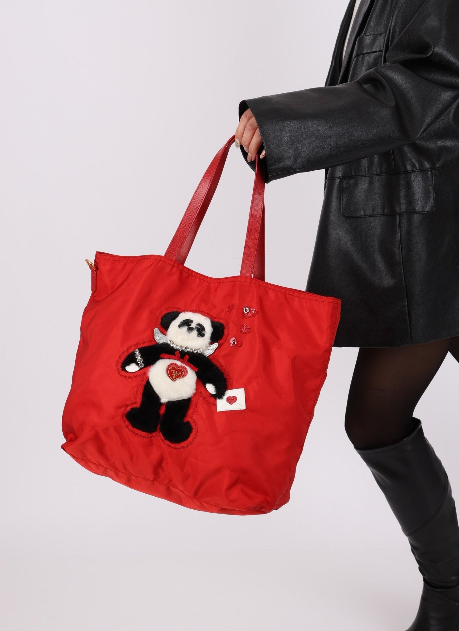 Prada Nylon Valentines Panda Red Tote - FashioNica