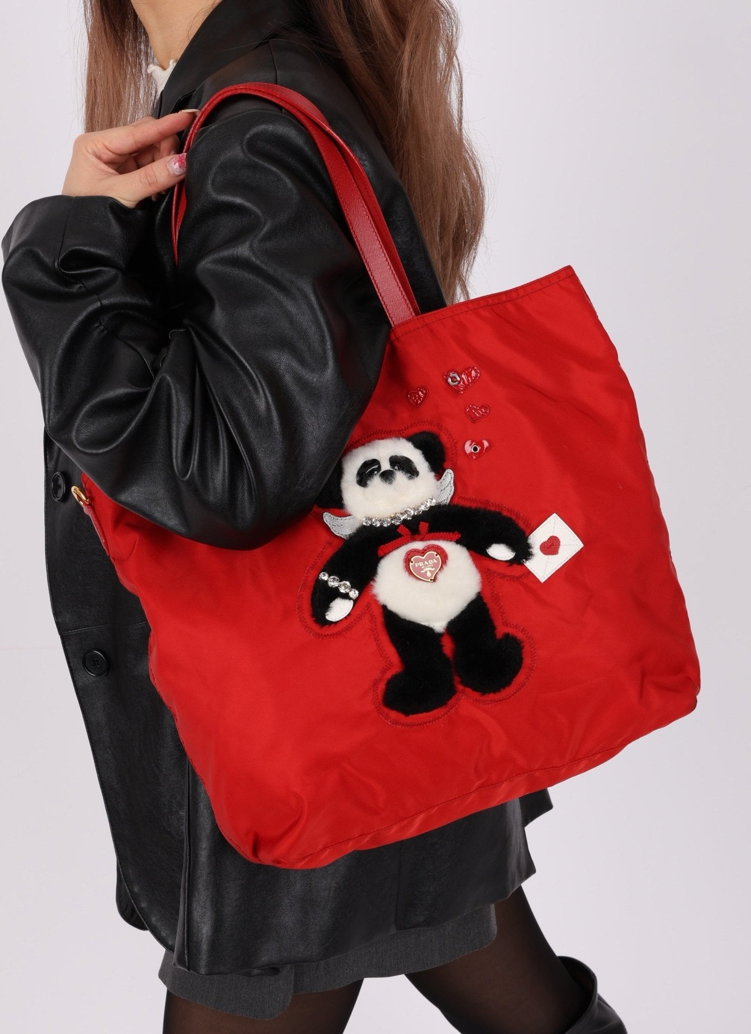 Prada Nylon Valentines Panda Red Tote - FashioNica
