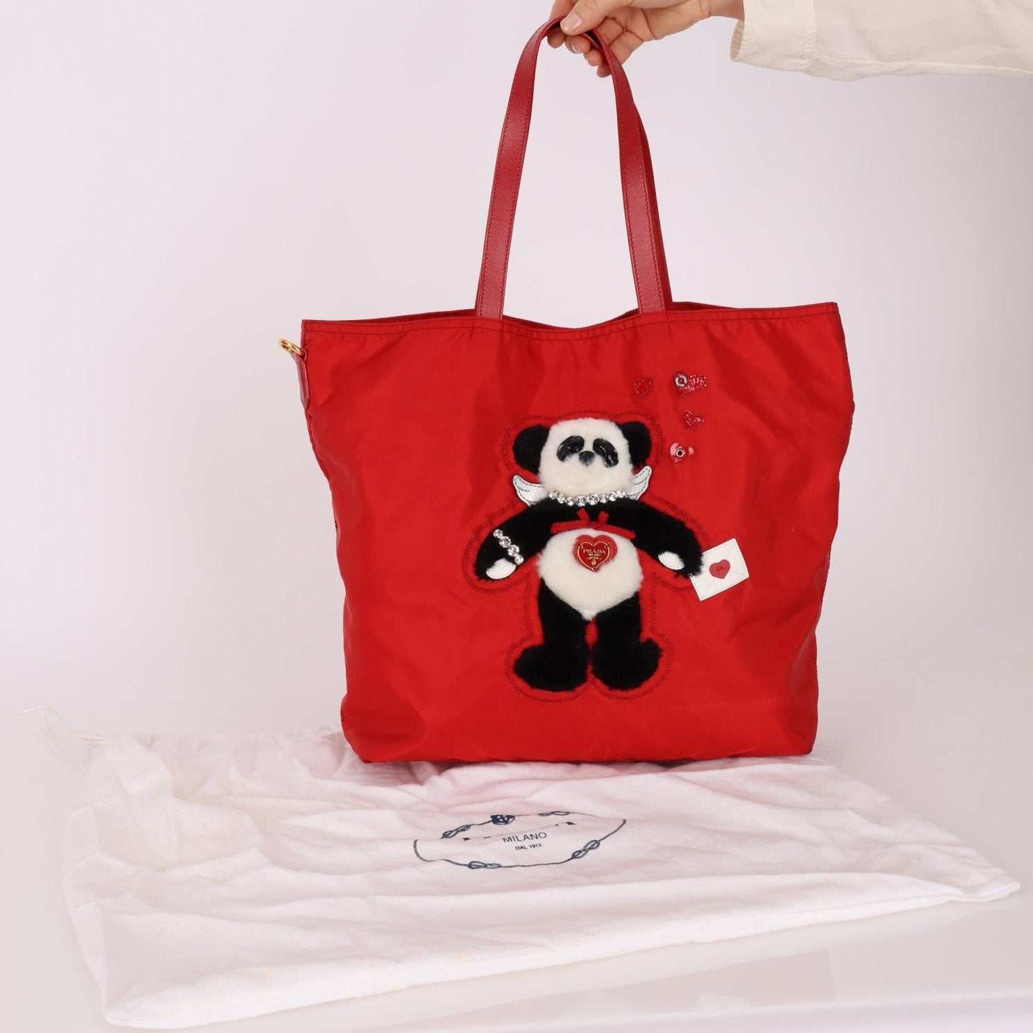 Prada Nylon Valentines Panda Red Tote - FashioNica