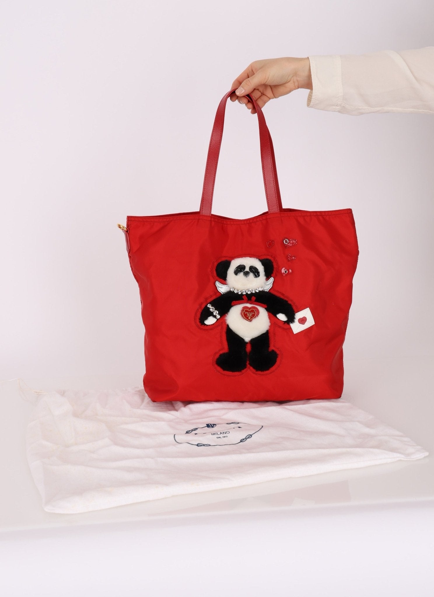 Prada Nylon Valentines Panda Red Tote - FashioNica